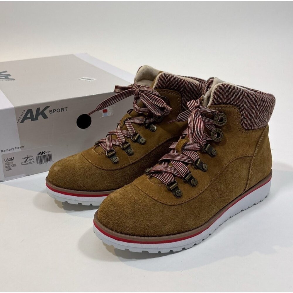 Anne Klein Sport Willpower Lace Up Bootie Cognac Brown Suede NEW - Size 8